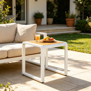 Outdoor Side Table with Teak Wood Top