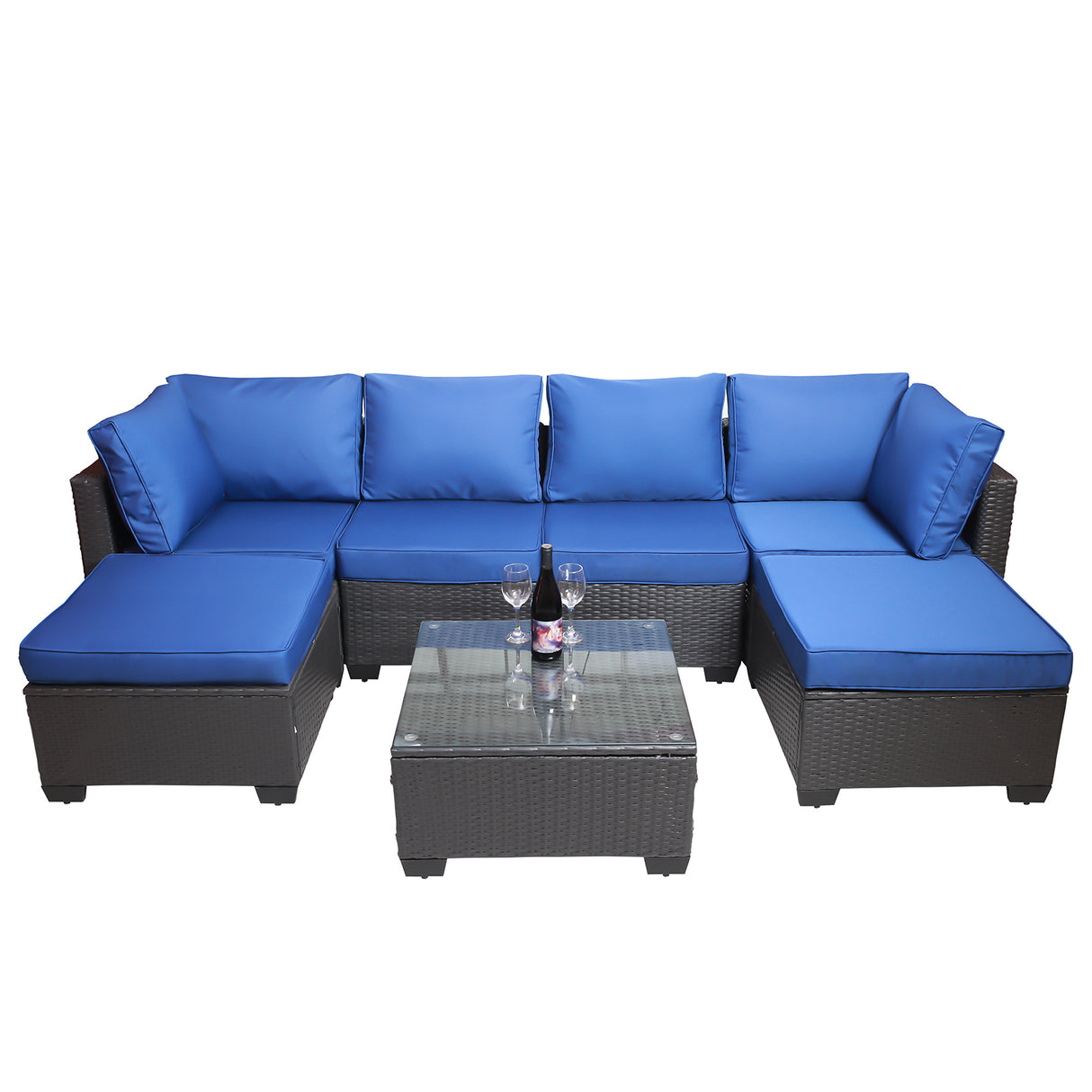 Outdoor garden patio furniture 7-piece pe rattan wicker cushioned sofa sets  and coffee table
