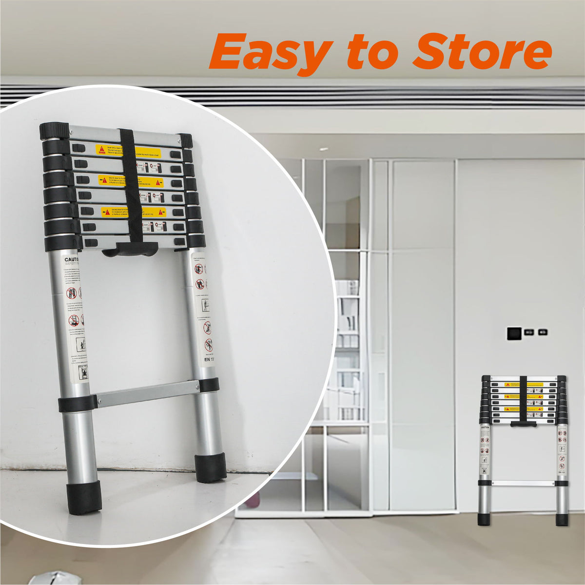 Telescopic Extension Ladder Folding Portable Multi Purpose for Indoor Outdoor Work - Black