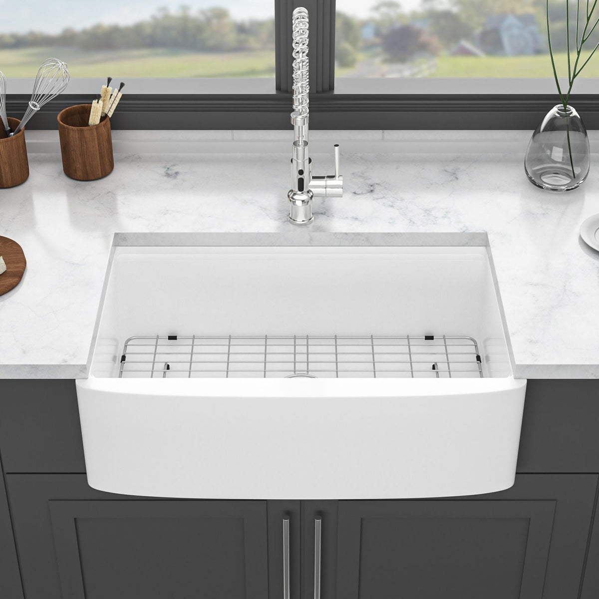 Classic Ceramic Farmhouse Sink Workstation Single Bowl With Durable Finish
