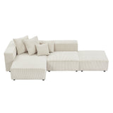 Soft Corduroy Sectional Modular Sofa Set, Small L-Shaped Chaise, Beige