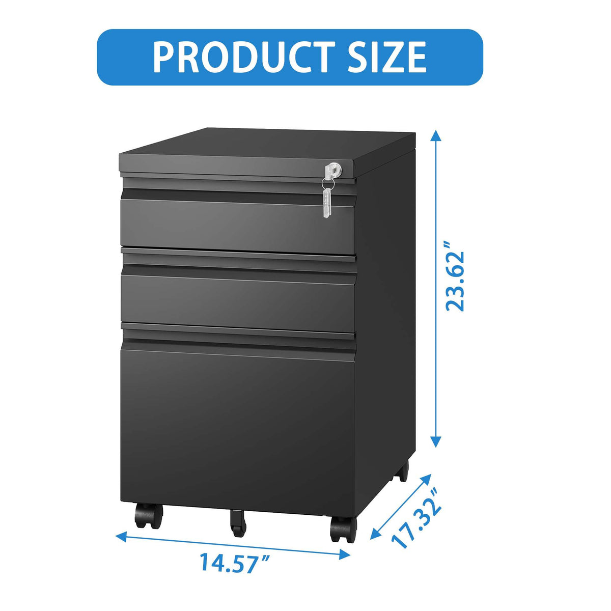 Metal Drawer Mobile File Cabinet With Lock For Home Office Organizer