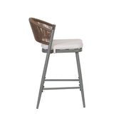 Outdoor 26' Counter Height Metal Frame Counter Stools with Scallop-shaped Backrest & Water-resistant Cushions, Set of