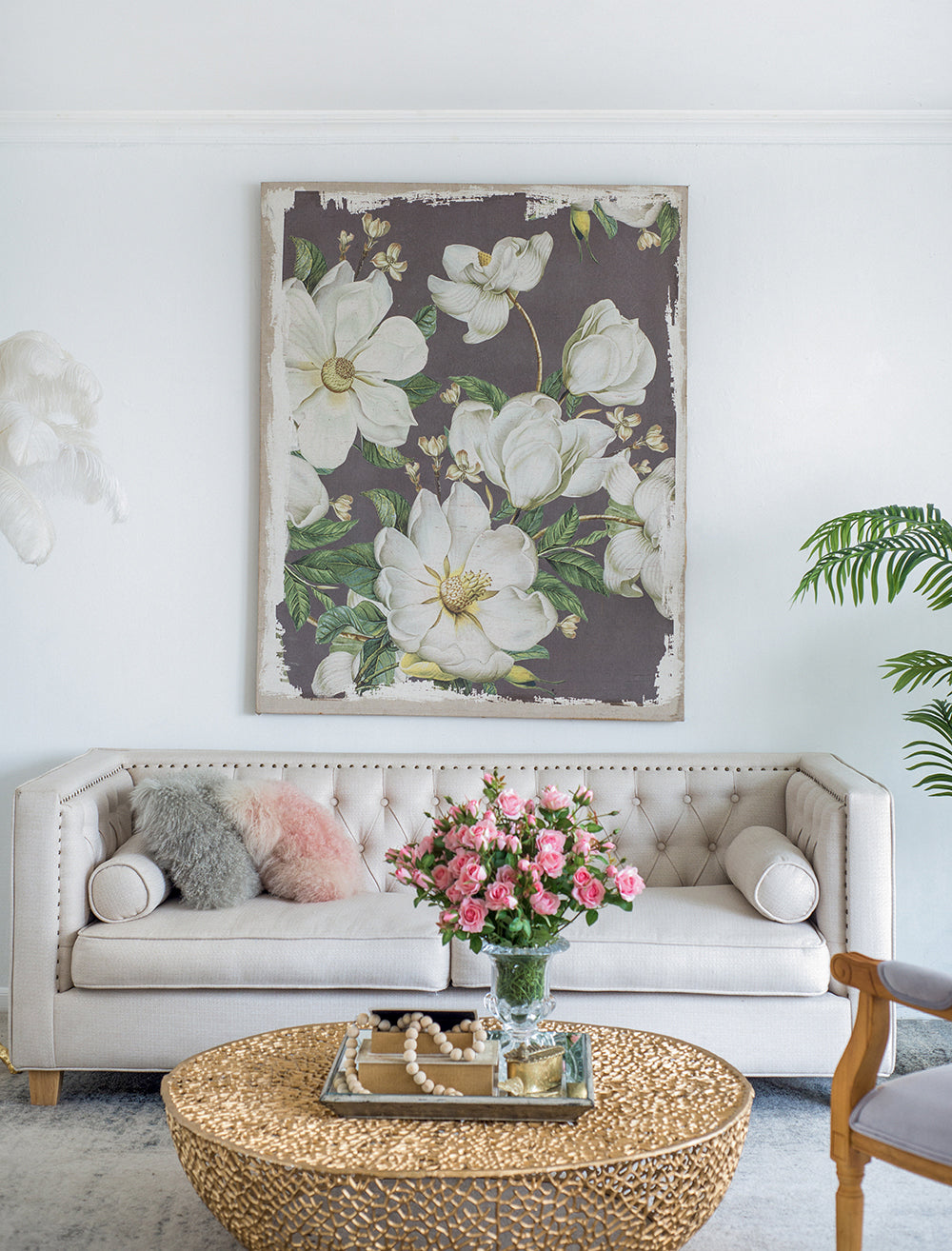 Modern Wall Decor, Botanical Wall Art Prints, Magnolia Canvas Painting, for Living Room Dining Room Bedroom Hallway