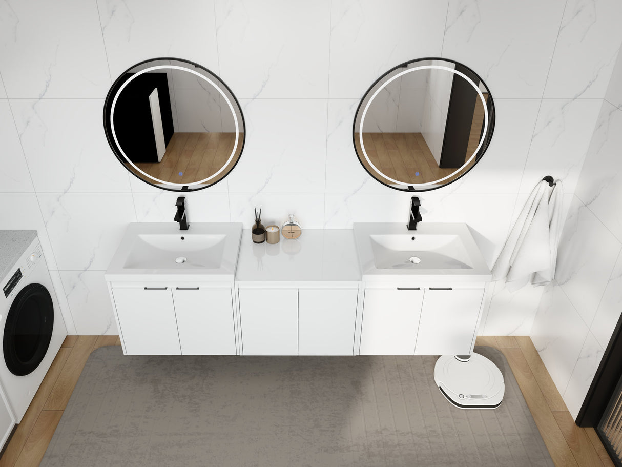 72" Bathroom Vanity With Resin Sink, Soft Close Doors and 1-Side Cabinet