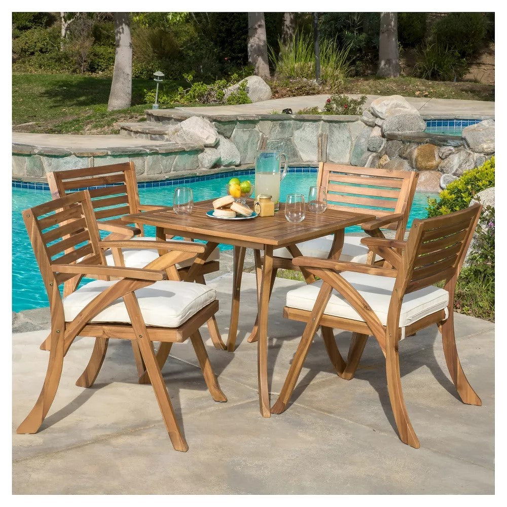 Hermosa 5-Piece Acacia Wood Outdoor Dining Set