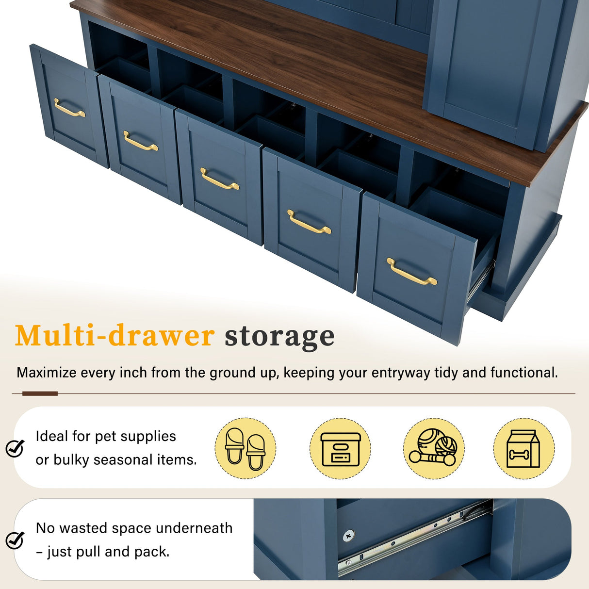 U-Can Entryway Hall Tree with Coat Hooks, Shoe Bench & Drawer Storage Cabinet