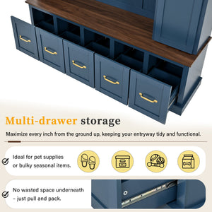 U-Can Entryway Hall Tree with Coat Hooks, Shoe Bench & Drawer Storage Cabinet