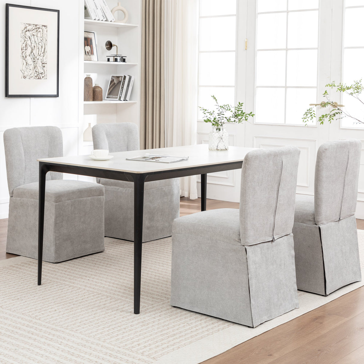 Linen Dining Chairs - Modern Fabric Side Chairs for Dining Room