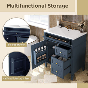 Bathroom Vanity With Top Sink, 2 Drawers And Tip Out Drawer, Rectangular Design