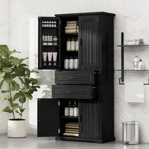 Multi Functional Storage Cabinet With Adjustable Shelves, 2 Drawers, Door Shelves
