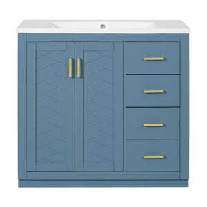 Bathroom Vanity With Sink, Storage Cabinet, Freestanding Set With 3 Drawers & Soft Closing Doors - Indigo