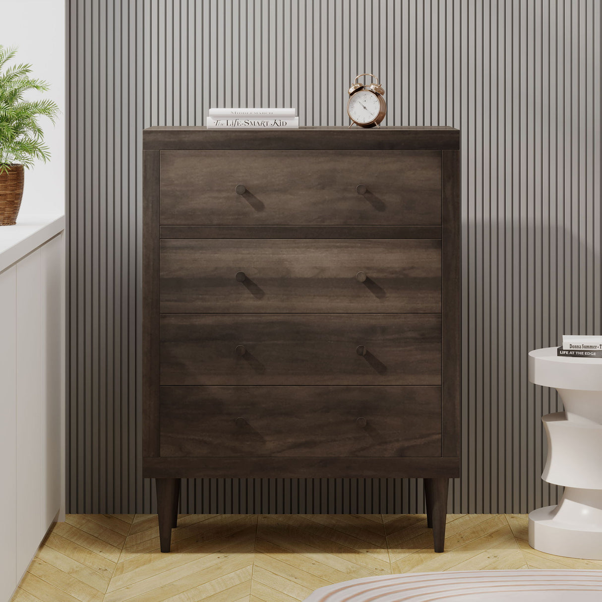 Farhart Mid Century Modern 4 Drawer Dresser - Walnut