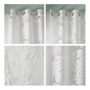 Palm Leaf Burnout White Sheer Window Curtain 50x95