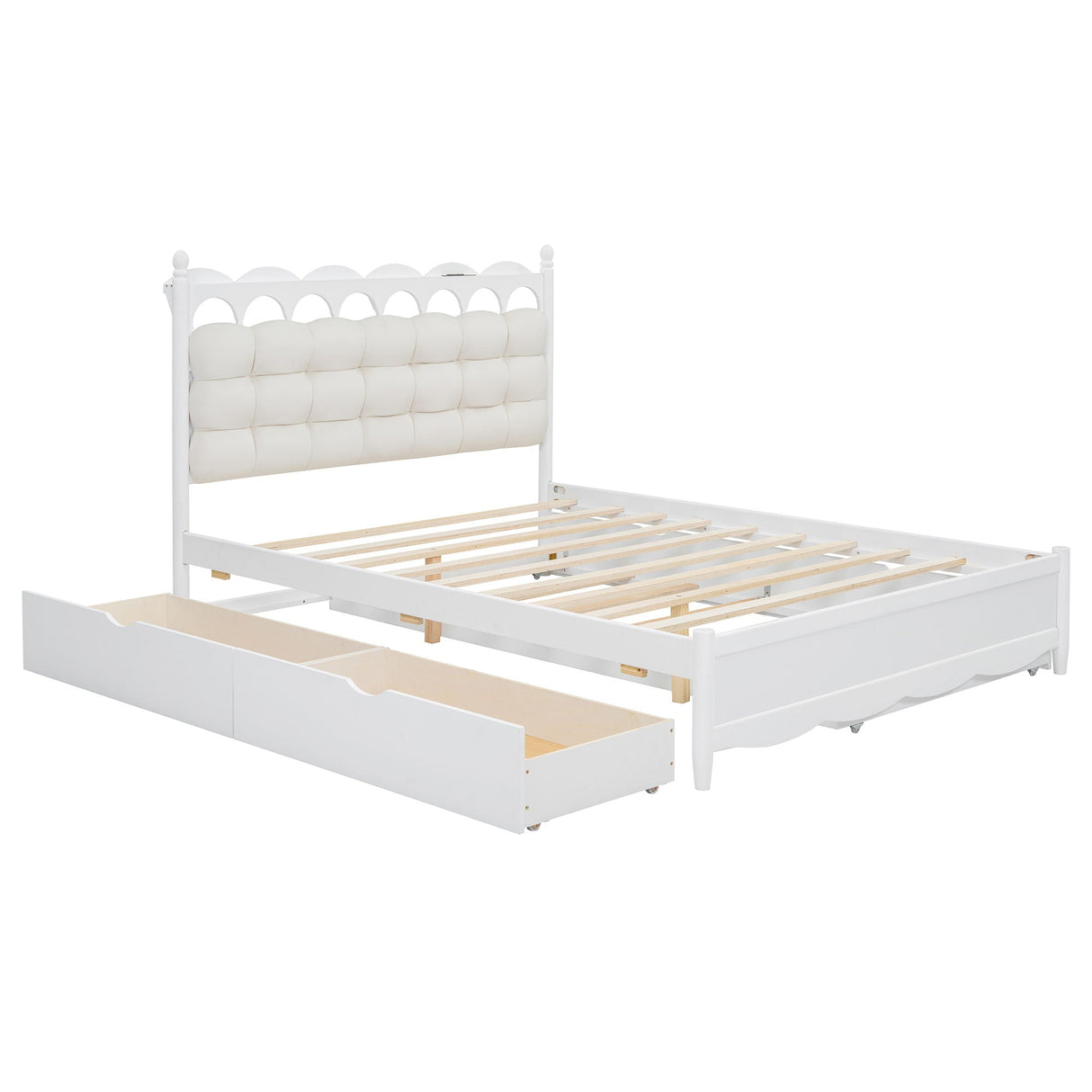 Storage Platform Bed, With 2 Big Drawers, Trundle, One Set Of Sockets & USB Ports