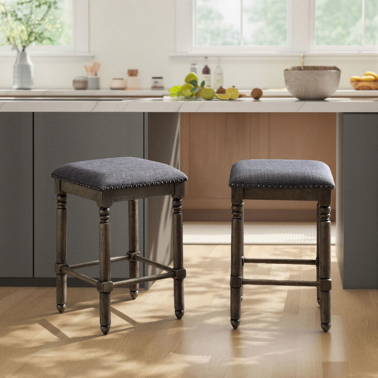 Arnhem Wood Upholstered Swivel Counter Height Stool, Set of 2
