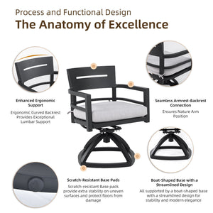 Outdoor Patio Dining Set, Squircle Dining Table, Dining Chairs With Sunbrella Cushions