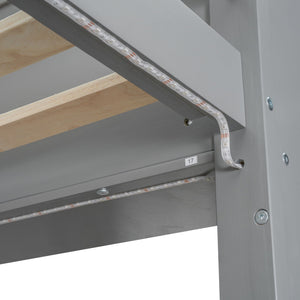 Gaming Loft Bed With Desk, Multi Storage Shelves, LED Lighting, And Hanging Clothes Rack