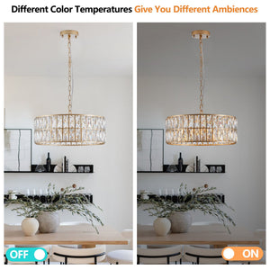 18' Golden Modern Crystal Drum Chandelier, 6-Light Pendant Lighting Fixture with Metal Frame
