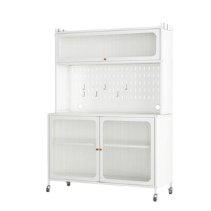 Contemporary Kitchen Pantry Cabinet With Glass Doors, Adjustable Shelves, Steel - Brushed Nickel