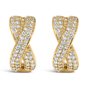 14K Yellow Gold 1/3 Cttw Diamond Criss Cross Huggie Hoop Earrings (G-H Color, SI2-I1 Clarity)