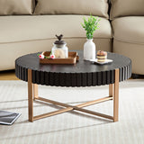 Modern handcraft drum coffee table 31.5 inch round coffee table for living room,small coffee table with sturdy pedestal,black