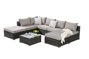 8 Pieces Outdoor Patio Sectional Sofa Couch,Wicker Furniture Conversation Sets with Washable Cushions & Glass Coffee Table for Garden, Poolside, Backyard