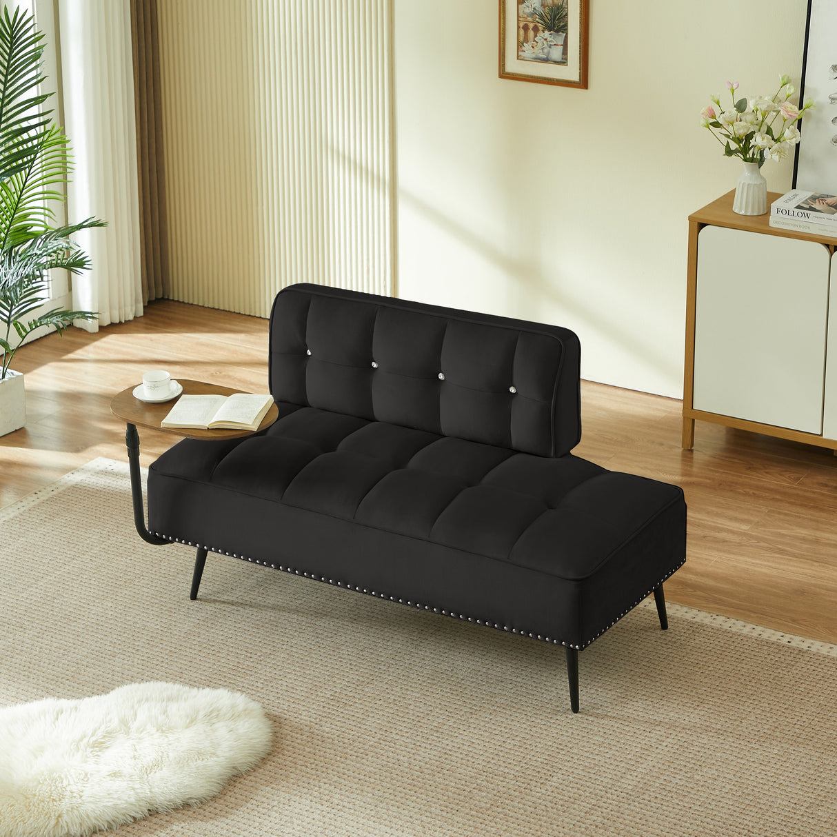 54-Inch Modern Two-Seater Velvet Sofa with Rotating Table