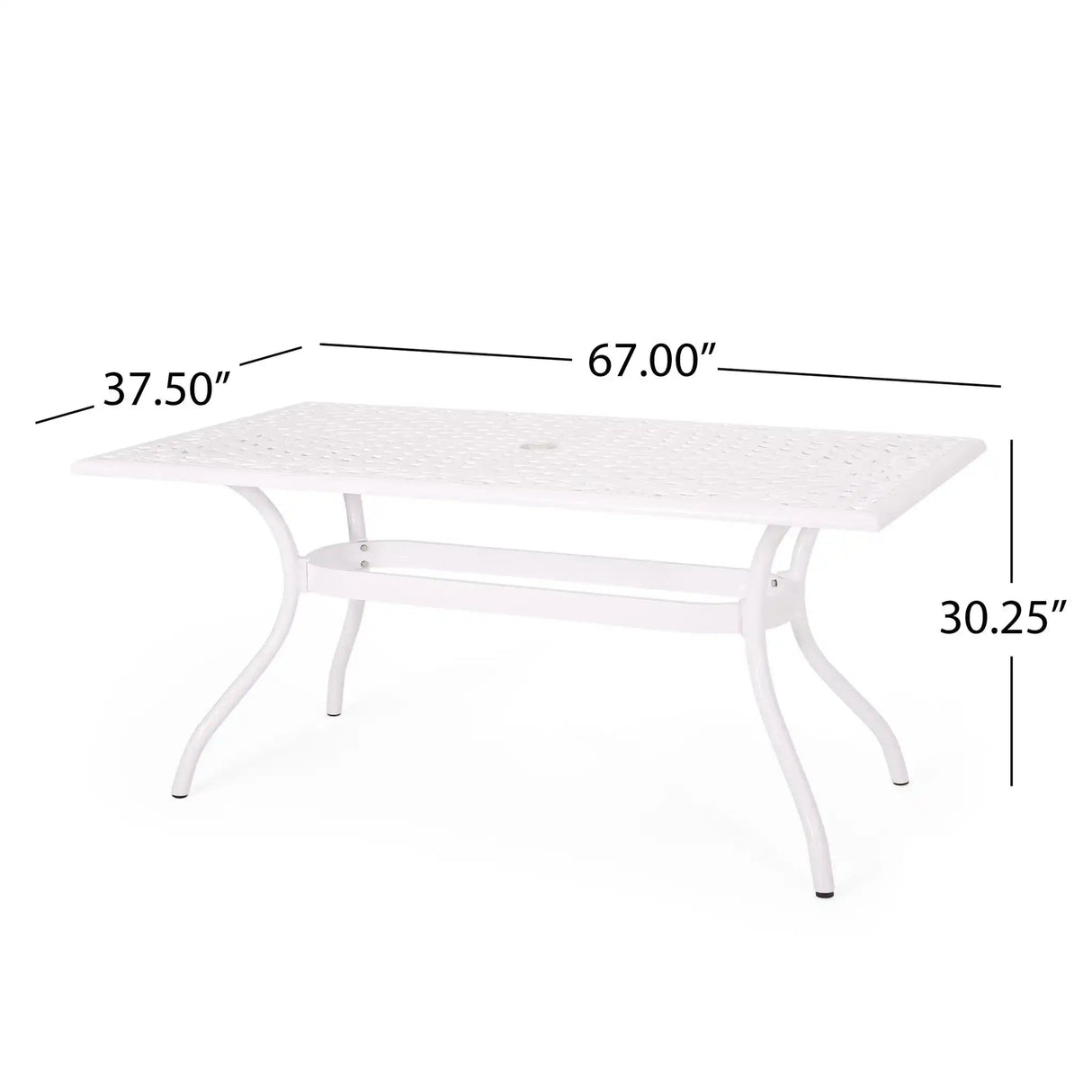 Celestine Outdoor Cast Aluminum Dining Table With Floral Lattice Design And Umbrella Holder