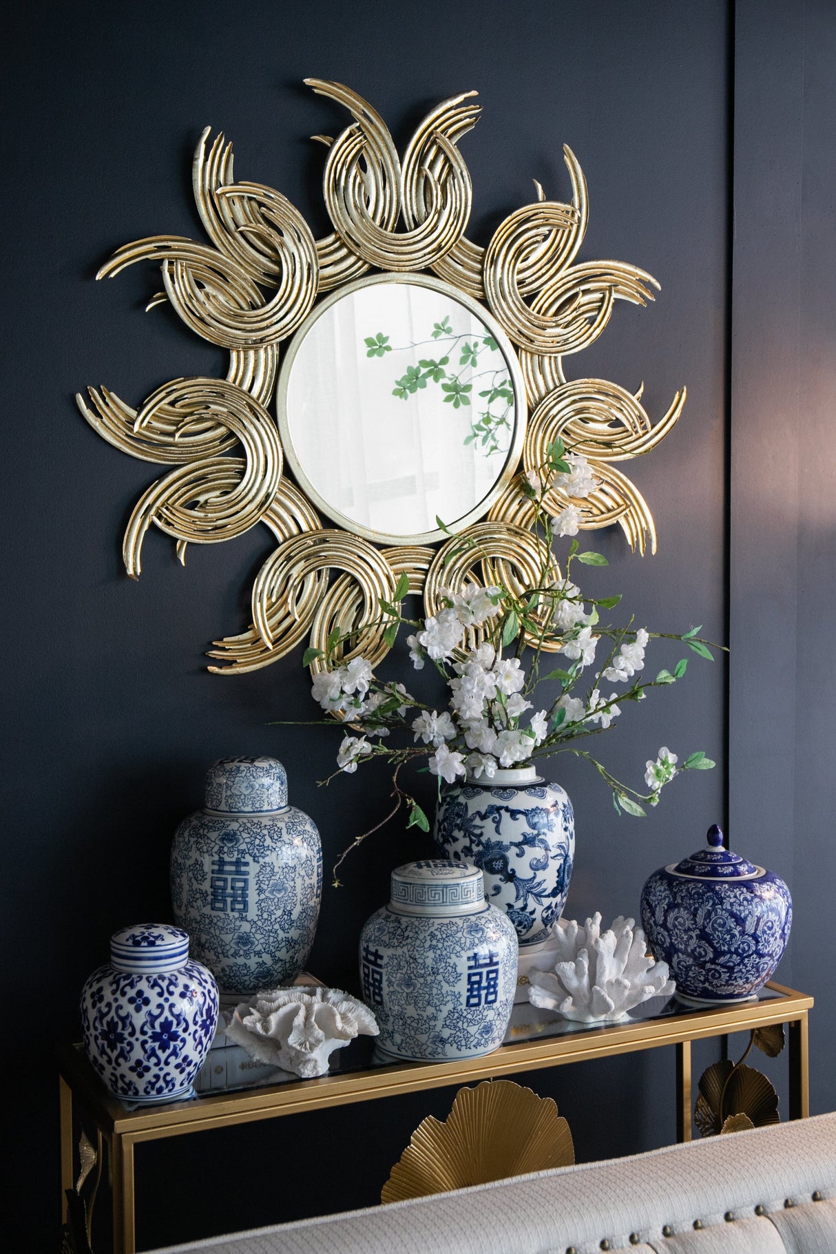38' Sunburst Metal Decorative Mirror with Gold Finish