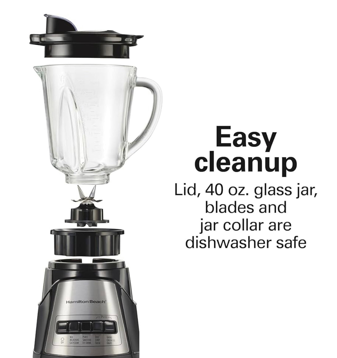 Hamilton Beach Power Elite Wave Action Blender For Smoothies, 40 Oz Glass Jar, 12 Functions Including Puree, Crush Ice, 700 Watts - Black