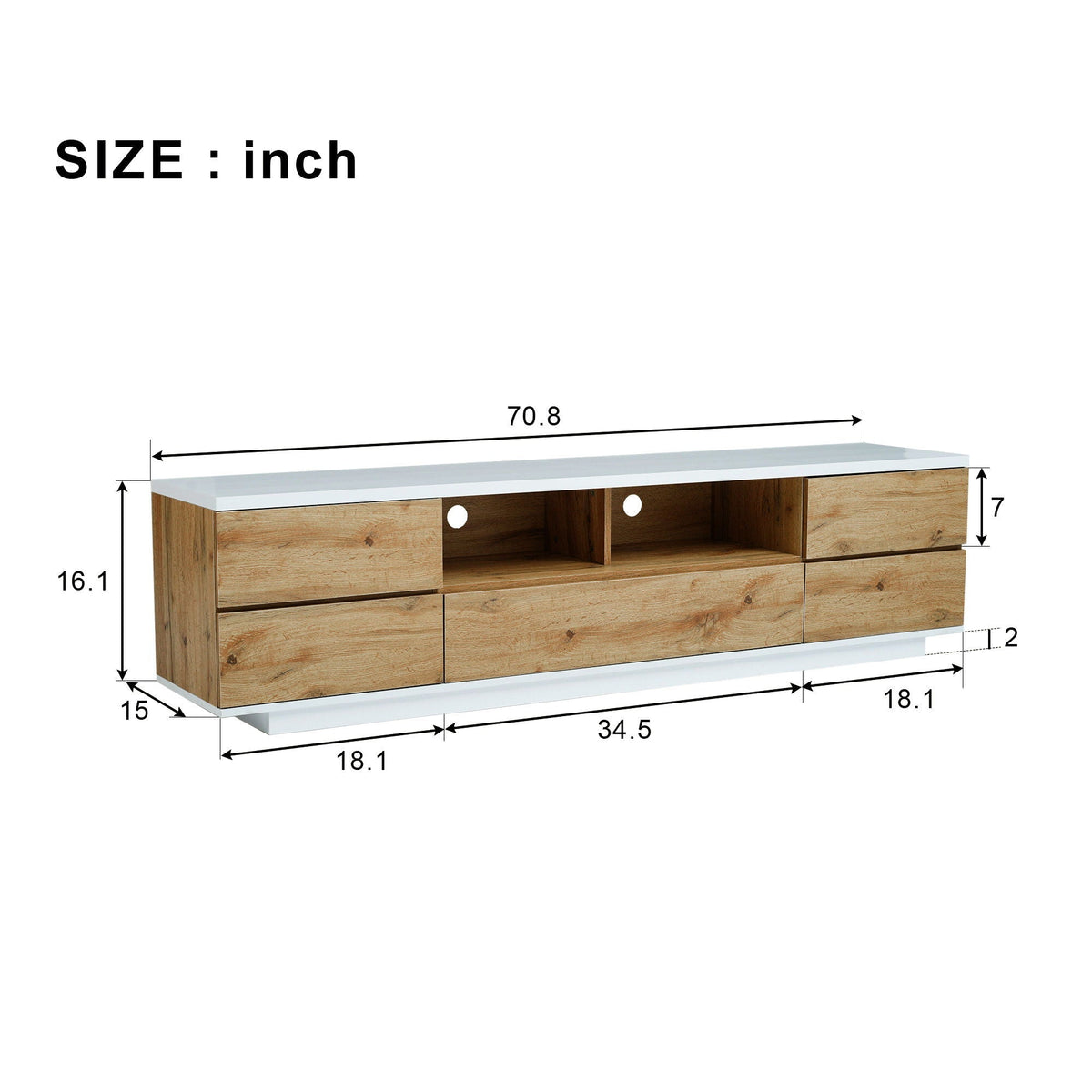 TV Stand Entertainment Center with Deep Drawers and Cable Management - Dark Brown or Light Brown
