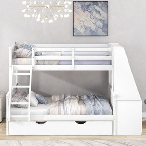 Bunk Bed With Trundle And Built In Desk, 3 Storage Drawers And Shelf