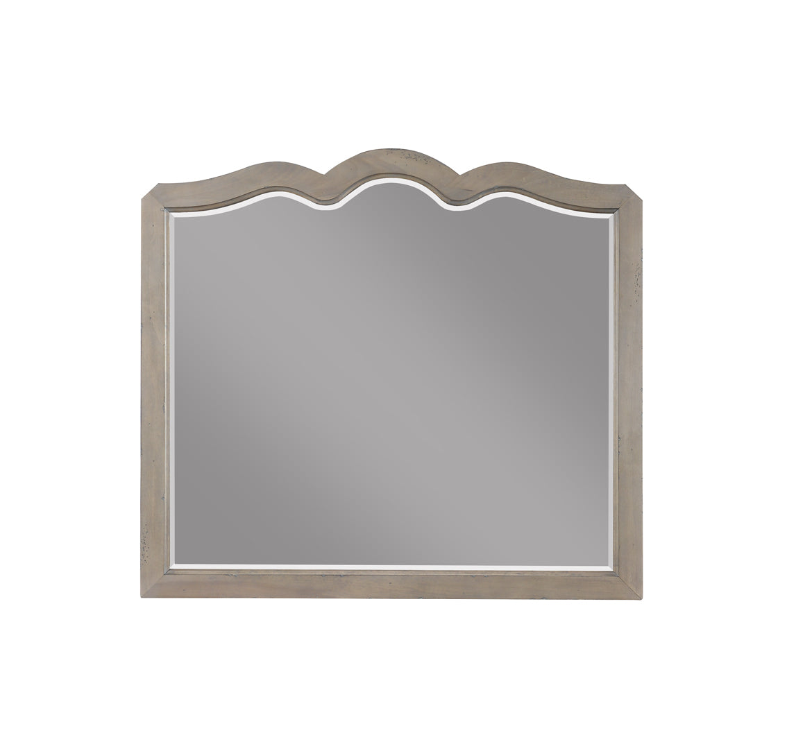 Scallop Shaped Mirror, No Assembly Required, White Poplar Finish