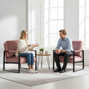 Classic Mid Century Modern Accent Chair With Durable Square Metal Frame, Armchair