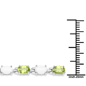 7.92 Carat Genuine Peridot and Opal .925 Sterling Silver Bracelet