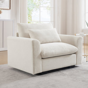 Beige Corduroy Deep Seat Single Sofa Accent Chair
