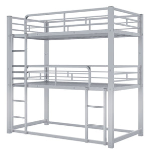 Triple Bunk Bed with Sturdy Metal Frame and Space-Saving Design - Black or Pearl Silver