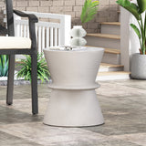 Outdoor Lightweight Concrete End Table with Hourglass Structure, Antique White