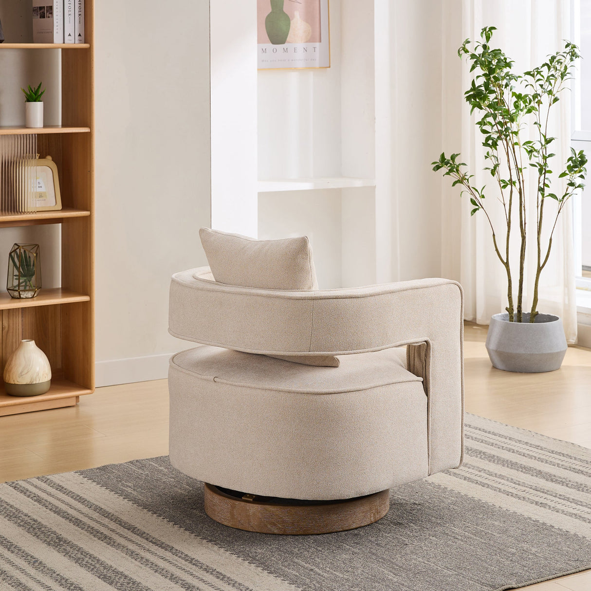 Fernleigh Swivel Accent Open Back Barrel Chair With Weathered Base