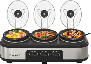 Triple Slow Cooker & Food Warmer, 3×1.5 QT Buffet Style