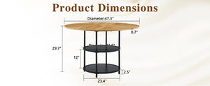 47.3-Inch Diameter Modern Circular Dining Table with Double-Layer Storage - Black, Wood