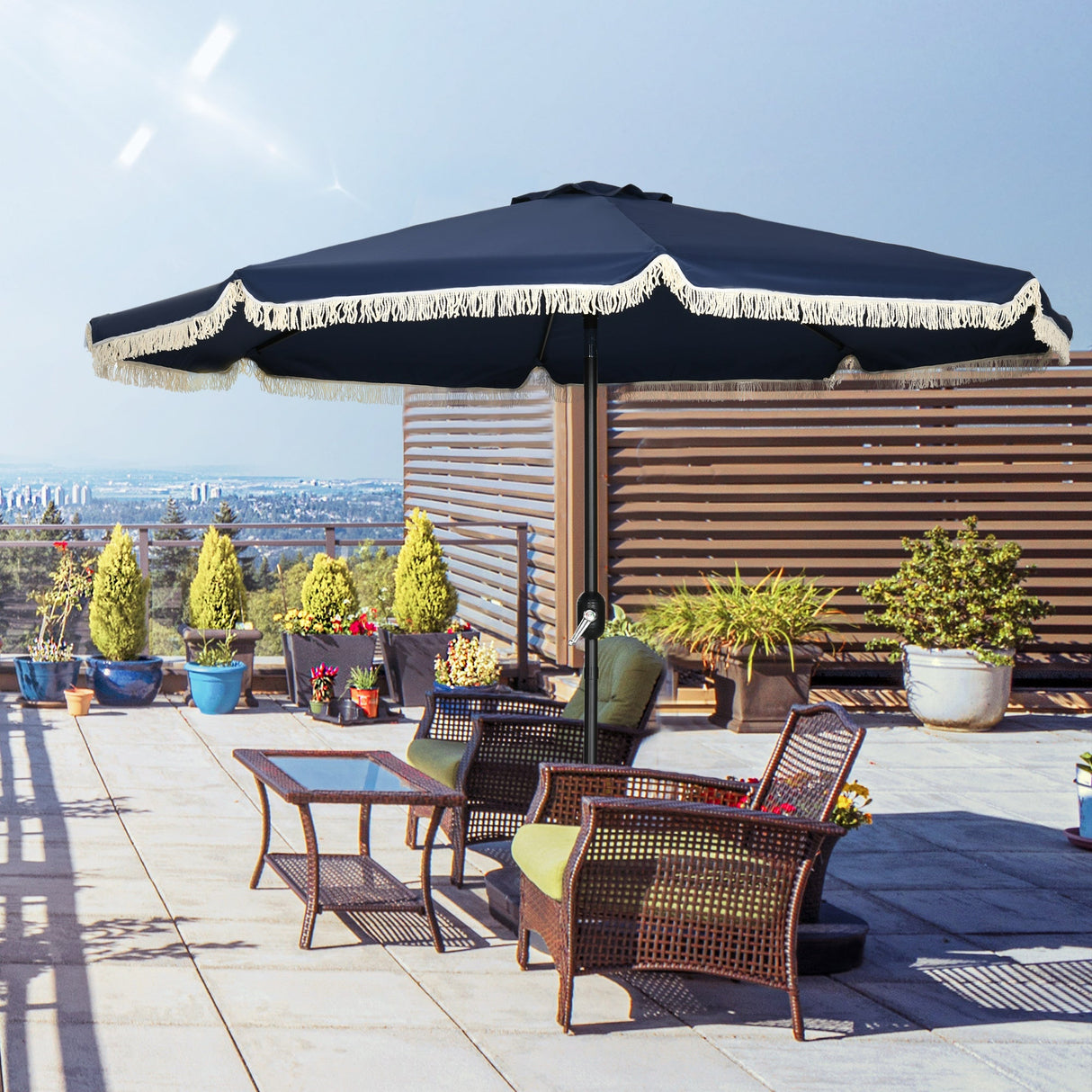 Outsunny 9ft Patio Umbrella with Push Button Tilt and Crank