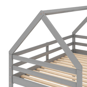 Low Bunk Bed With House Shaped Frame And Ladder
