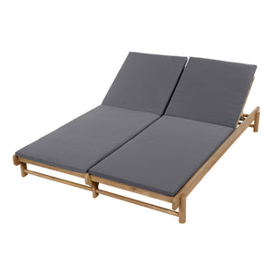 Light Teak Acacia Wood Double Chaise Lounger Set