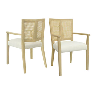 Mid Century Modern Arm Dining Chairs with Rattan Backrest