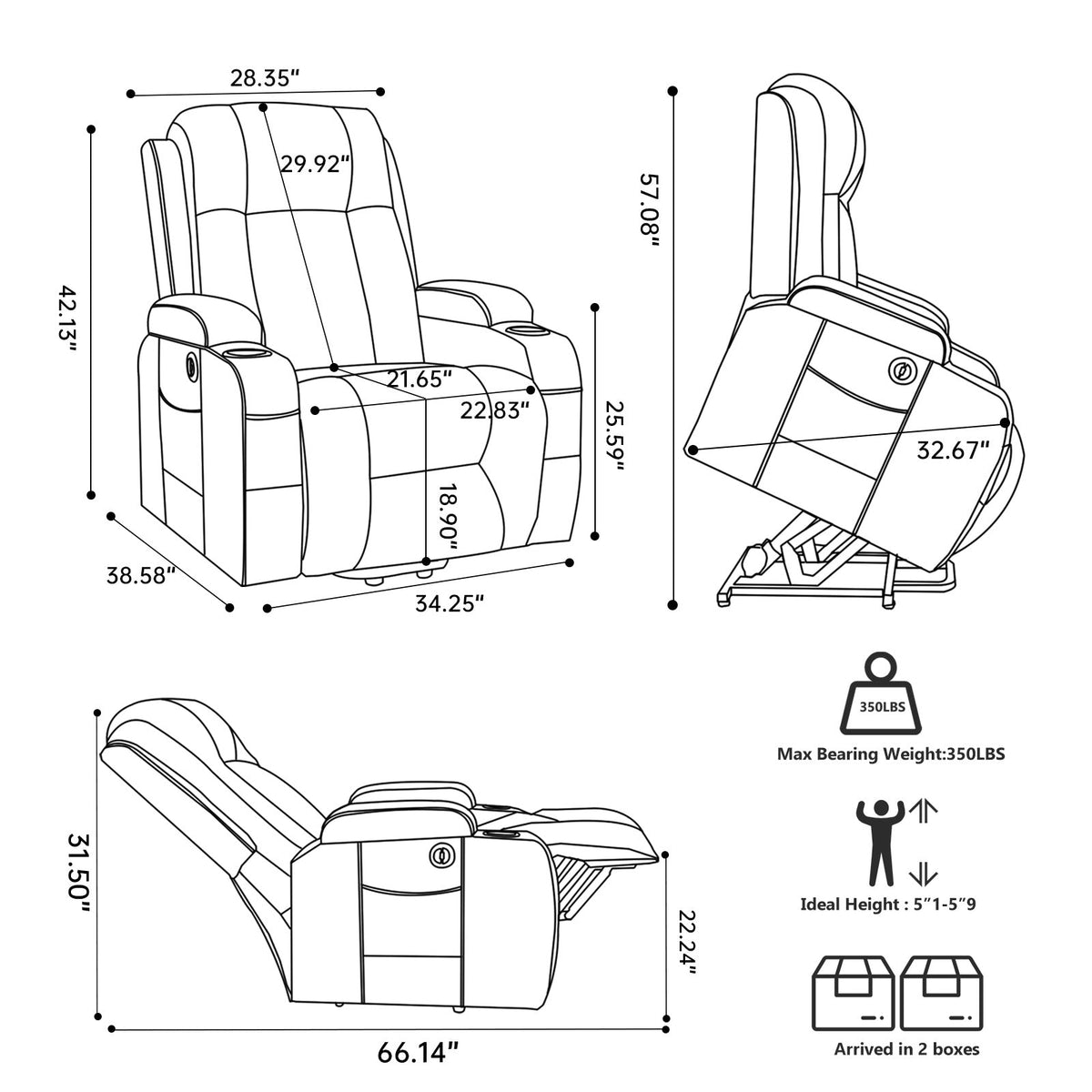 Brown PU Infinite Position Power Lift Recliner Chair