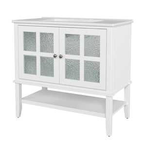 Bathroom Vanity With Ceramic Sink, Adjustable & Open Shelf