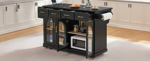 K&K 65" Kitchen Island with Storage & Drop Leaf