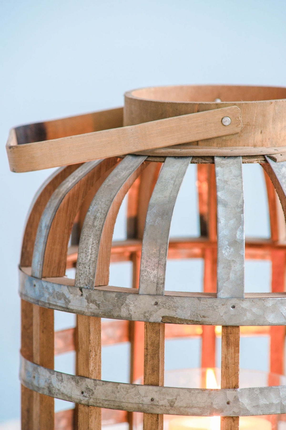 Decorative Wooden Lantern with Handle - Pearl Silver